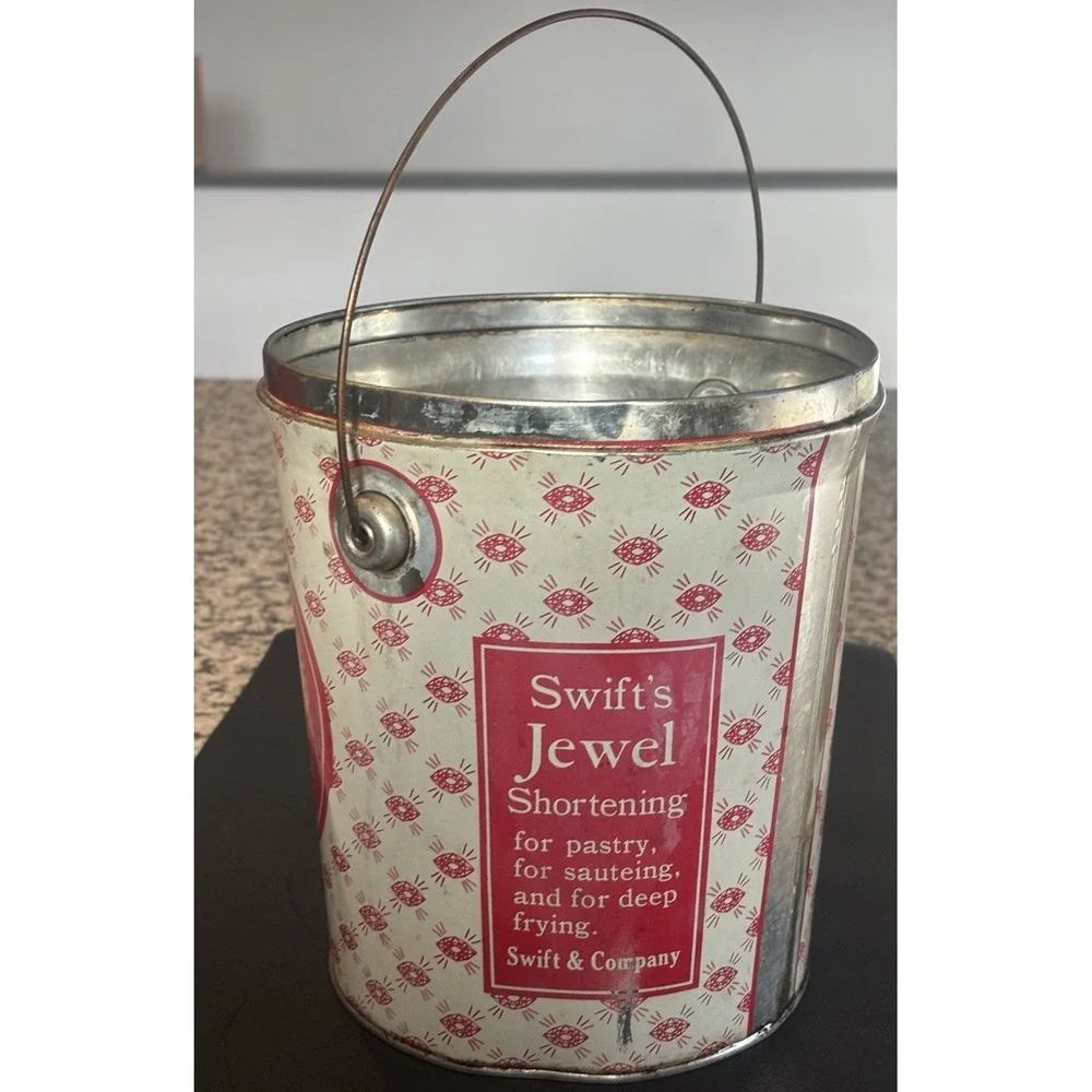 Vtg Swift's Jewel Shortening Bucket Pail Tin Can 8.25